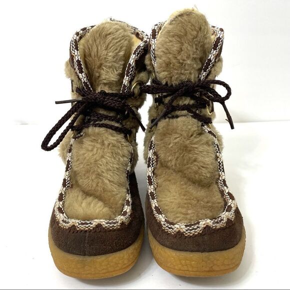 Quoddy Brown Suede Faux Fur Wool Lined Lace Up Moccasin Boots - Picture 13 of 15